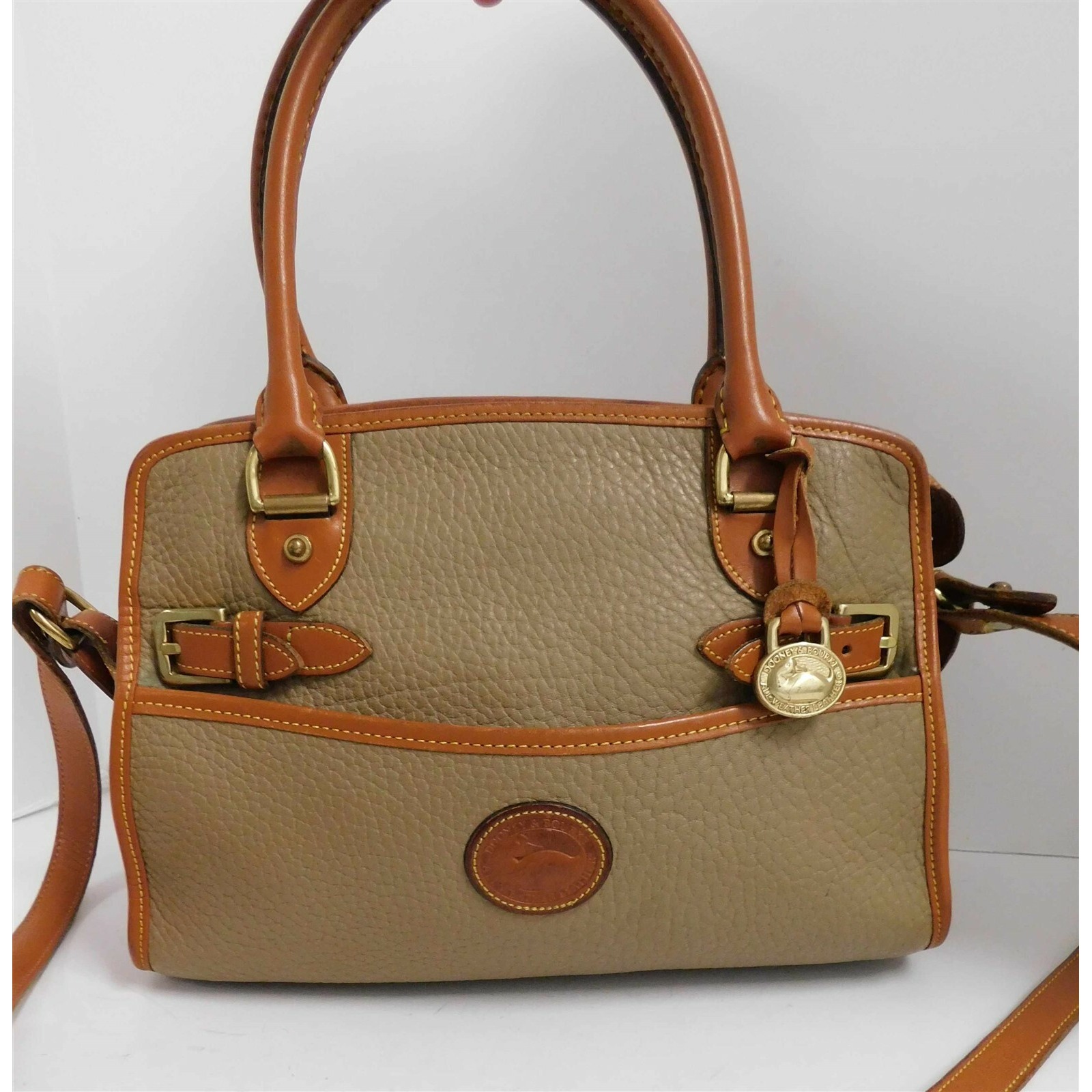 Dooney & Bourke Vintage Beige Pebbled Leather British Brown Satchel Bag Usa